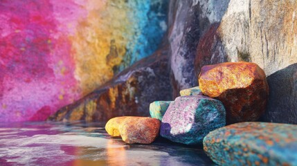 Wall Mural - colorful stones in a vibrant landscape. a stunning composition of nature's elements