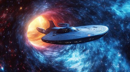 Wall Mural - starship journey through cosmic wormhole