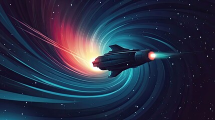 Wall Mural - spaceship traveling through a cosmic spiral vortex