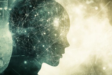 Poster - Abstract Concept of Human Mind with Digital Connections Representing Thoughts, Ideas, and Technology in a Futuristic Style