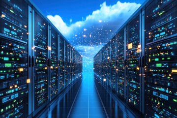 Poster - Futuristic Data Center with Server Racks and Cloud Technology