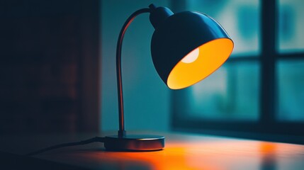 Poster - Illuminated Desk Lamp Near Window At Night