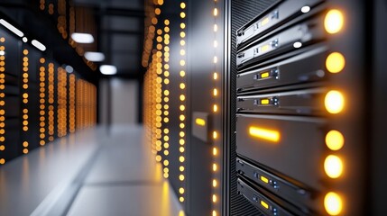 Poster - Modern Data Center with Server Racks and Glowing Indicators