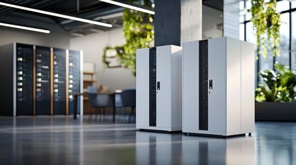 Poster - Modern Data Center with Server Racks and Cool White Servers