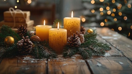 Poster - Festive Christmas dinner table with candles and holiday decorations 