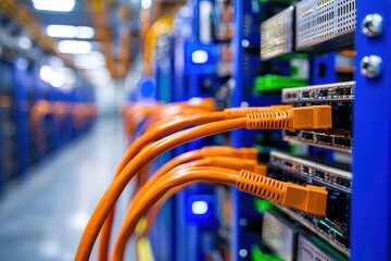 Poster - Close-Up of Network Cables Connected to Data Center Equipment