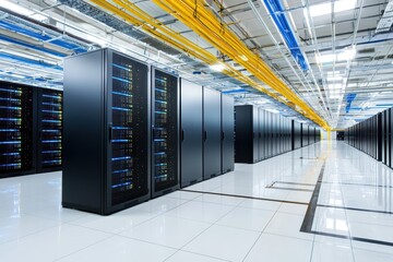 Poster - Modern Data Center with Server Racks and Organized Cable Management