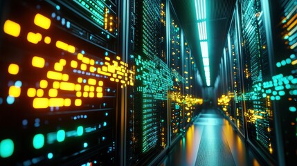 Poster - Futuristic Data Center with Advanced Server Racks and Light Effects