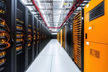 Poster - Modern Data Center with Server Racks and High-Tech Equipment Display