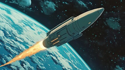 Wall Mural - spacecraft ascending above earth in a starry cosmos