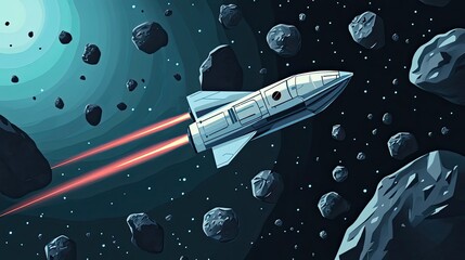 Wall Mural - spaceship navigating through asteroid field in space