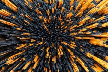 Poster - An abstract explosion vibrant orange black structures radiating outward, showcasing dynamic energy modern design.