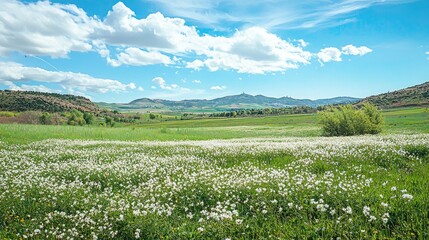 Poster - Field of blooming spring flowers creating a scenic countryside view 