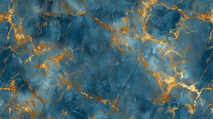 Poster - Luxurious blue marble texture featuring striking golden veins creates a stunning visual, perfect for elegant backgrounds and design projects