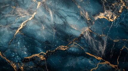 Poster - Luxurious dark blue marble texture with golden veins creating an elegant and sophisticated pattern, perfect for backgrounds, textures, and design projects