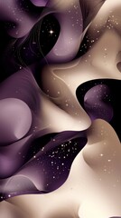 Poster - Smooth purple and beige abstract waves are flowing and creating a mesmerizing space scene with shining stars and subtle lines, suitable for various design projects
