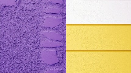 Poster - Geometric composition featuring three distinct textures and colors, purple, white, and yellow, forming an abstract and visually appealing design
