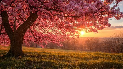 Aufkleber - Spring season landscape with flowers in bloom and gentle sunlight 