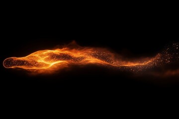 Poster - Ethereal Sparkling Stream of Orange and Gold Light Flowing through Dark Space with a Wispy Appearance and Glimmering Particles Creating a Dreamlike Atmosphere