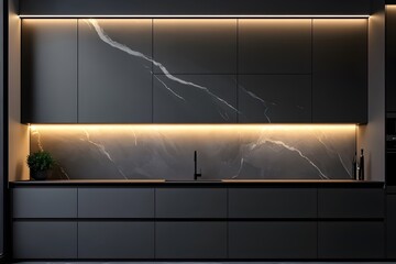 Wall Mural - Modern kitchen design featuring sleek cabinetry and elegant lighting.