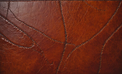 Poster - Brown leather surface with stitching visible. The surface is brown and has a leather texture. The stitching is visible and adds to the overall appearance of the leather