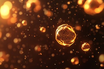 Poster - Glowing Gold Particles in a Dark Background, Captivating Abstract Representation of Microorganisms or Chemical Reactions with a Mystical Aesthetic Appeal