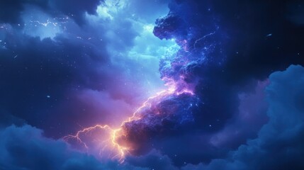 Poster - Night Sky Dramatic Lightning Storm Cloudscape