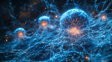 Poster - Neural Network Visualized as Glowing Webs Analyzing Financial Transactions for Fraud Detection in Real Time