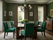 © claudunia - Dining room with green chairs and wooden table.