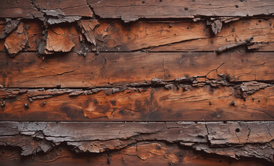 Poster - Wooden surface with a lot of cracks and holes. The wood is old and has a lot of damage