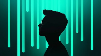 Poster - Concept of programming and technology, dark environment. Silhouette of a person against a vibrant, glowing background.