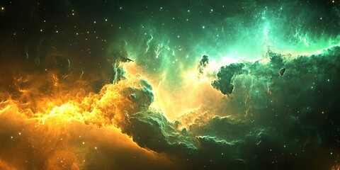 Wall Mural - stunning 3d render of a green space nebula