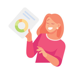 Aufkleber - Business Process with Woman with Tablet Show Chart Vector Illustration