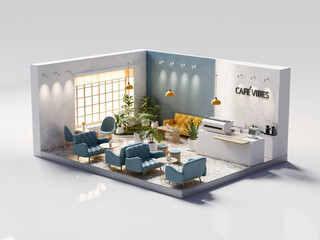 Poster - Perspective room minimal cafe store open inside interior architecture 3d rendering	
