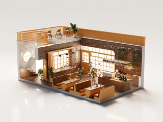 Poster - Perspective room minimal cafe store open inside interior architecture 3d rendering	
