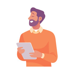 Aufkleber - Business Process with Man with Tablet Busy with Analytics Vector Illustration