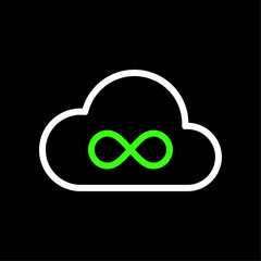 Fototapete - Cloud and infinity symbol, unlimited cloud storage, online backup concept vector icon in line style design for website, app, UI, isolated on black background. Editable stroke. Vector illustration.