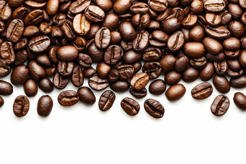 Aufkleber - Roasted coffee beans border, close-up shot of rich brown coffee beans against a white background, ideal for coffee-related designs or packaging.