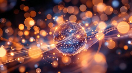 Poster - Sparkling futuristic sphere with glowing particles in space