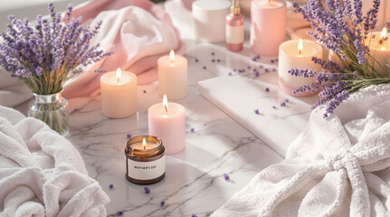 Poster - Spa relaxation concept with candles, lavender, and soft lighting