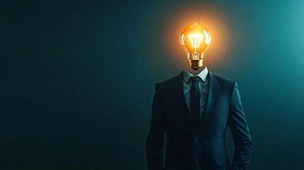 Aufkleber - Surreal image of a businessman with a glowing light bulb instead of his head, representing a bright idea in business