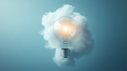 Aufkleber - Fluffy cloud surrounding a light bulb symbolizing creativity, innovation, and new ideas