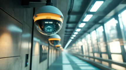 Aufkleber - Surveillance system providing safety and security in a contemporary, well-lit corridor