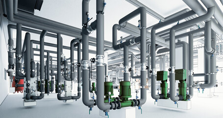 Fototapete - Conceptual visualization of drawing style of utilities at BIM technology