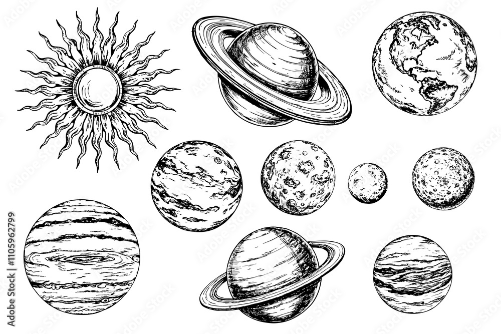 Planets of the solar system on a white background Stock Vector | Adobe ...