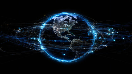 Aufkleber - Futuristic visualization of earth's rotation displaying interconnected data between continents and cities