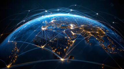 Aufkleber - Concept of international communication and data exchange in a global network linking cities and countries worldwide
