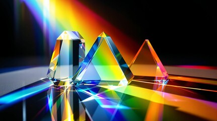 Aufkleber - Crystal prisms reflecting vibrant rainbow lights on a surface