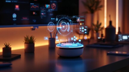 Aufkleber - Futuristic workspace with holographic 3D projections