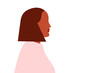 © Monika Jurczyk - Brown, black woman with bob, short hair. Portrait, profile wearing a pink sweater, sweatshirt. Colorful, flat vector illustration on transparent background. Character design, horizontal layout